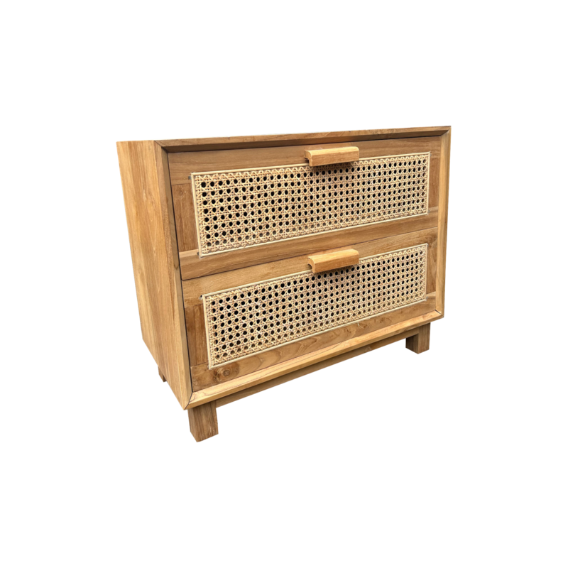 Tablet de chevet 2 tiroirs rotin 60x30x50 Cm Brut WB