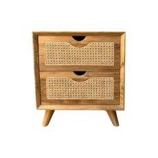 Tablet de chevet 2 tiroirs rotin 45x40x50 cm Brut WB