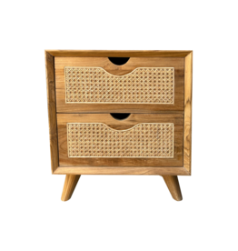 Tablet de chevet 2 tiroirs rotin 45x40x50 cm Brut WB