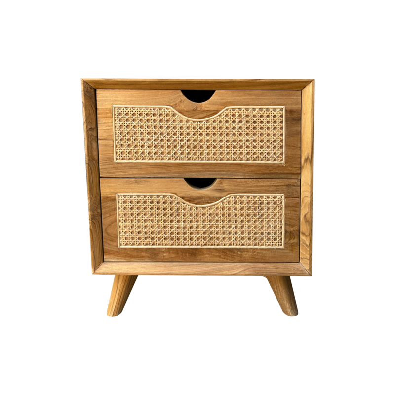 Tablet de chevet 2 tiroirs rotin 45x40x50 cm Brut WB