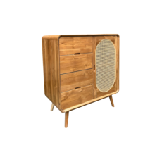 Buffet 4 tiroirs 1 portes rotin 85x45x100 Cm