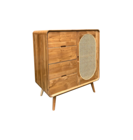 Buffet 4 tiroirs 1 portes rotin 85x45x100 Cm