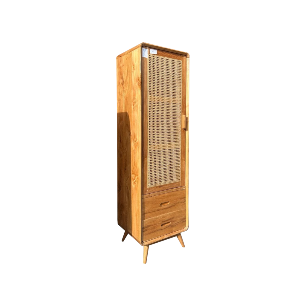 Armoire 1 porte rotin 2 tiroirs 50x45x175 cm Brut WB