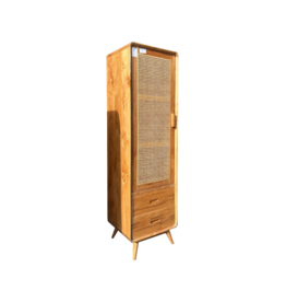 Armoire 1 porte rotin 2 tiroirs 50x45x175 cm Brut WB