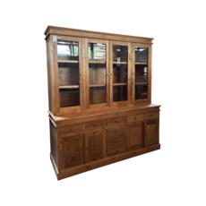 Vaisselier en Teck 8 portes dont 4 vitrées et 4 tiroirs 180x40x200 cm Cérusé