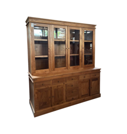 Vaisselier en Teck 8 portes dont 4 vitrées et 4 tiroirs 180x40x200 cm Cérusé