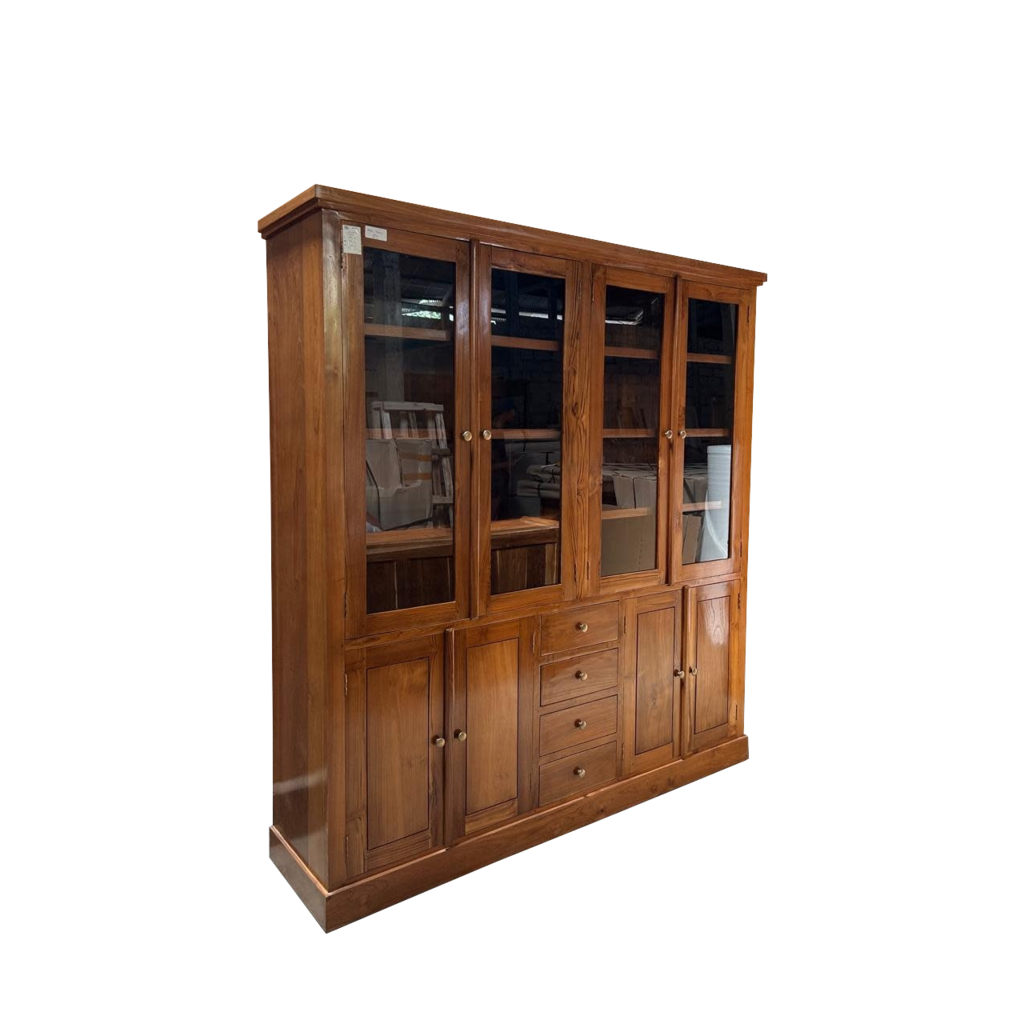 Vaisselier en Teck 8 portes dont 4 vitrées et 4 tiroirs 180x45x200 cm