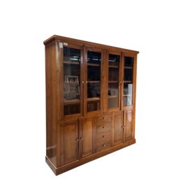 Vaisselier en Teck 8 portes dont 4 vitrées et 4 tiroirs 180x45x200 cm