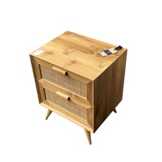 Table de chevet 2 tiroirs rotin 50x40x60 Cm Brut WB