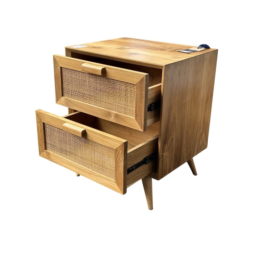 Table de chevet 2 tiroirs rotin 50x40x60 Cm Brut WB