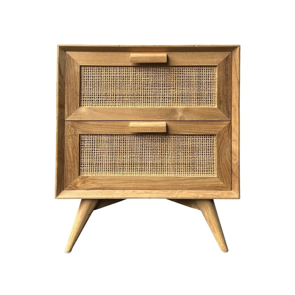 Table de chevet 2 tiroirs rotin 50x40x60 Cm Brut WB