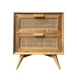Table de chevet 2 tiroirs rotin 50x40x60 Cm Brut WB
