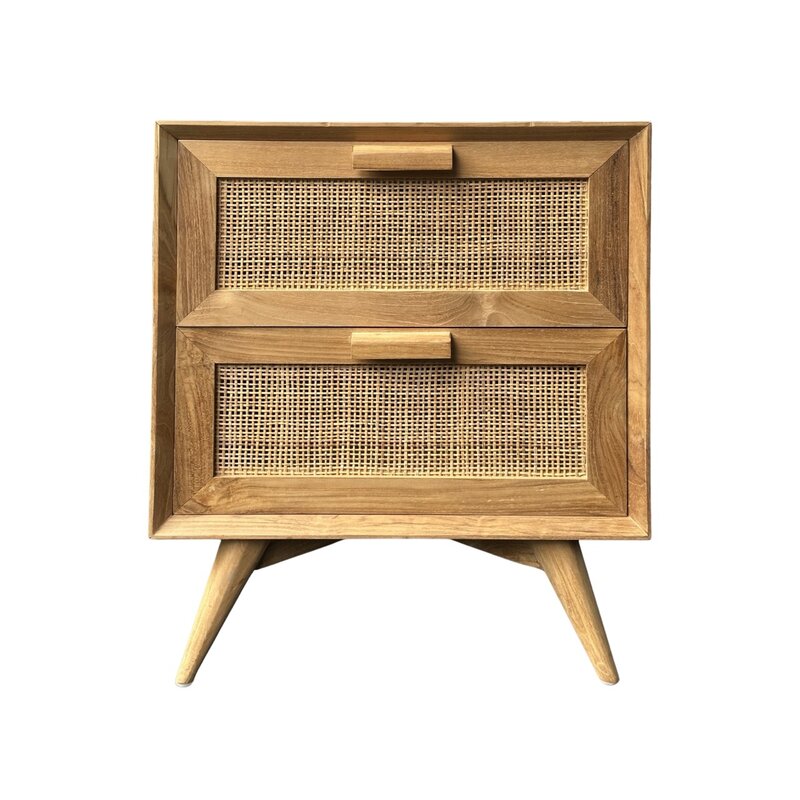 Table de chevet 2 tiroirs rotin 50x40x60 Cm Brut WB