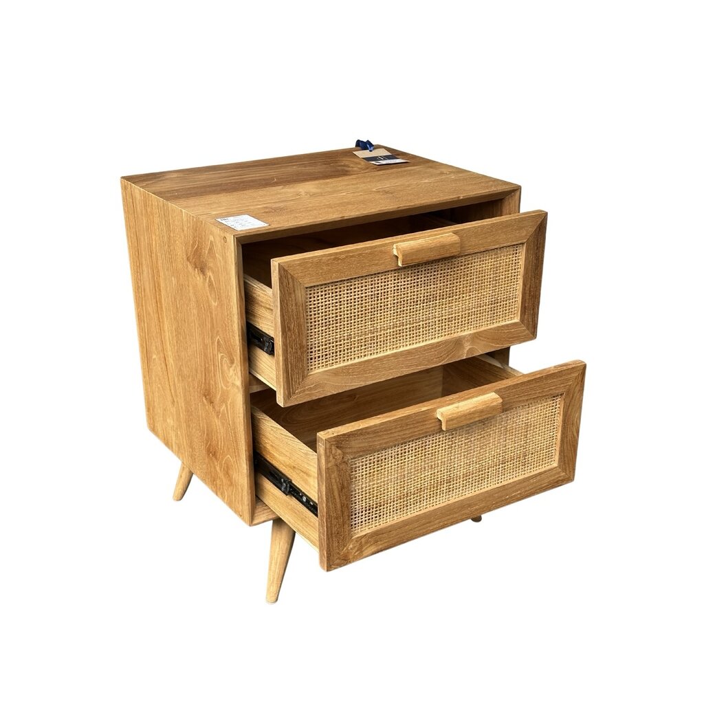 Table de chevet 2 tiroirs rotin 50x40x60 Cm Brut WB