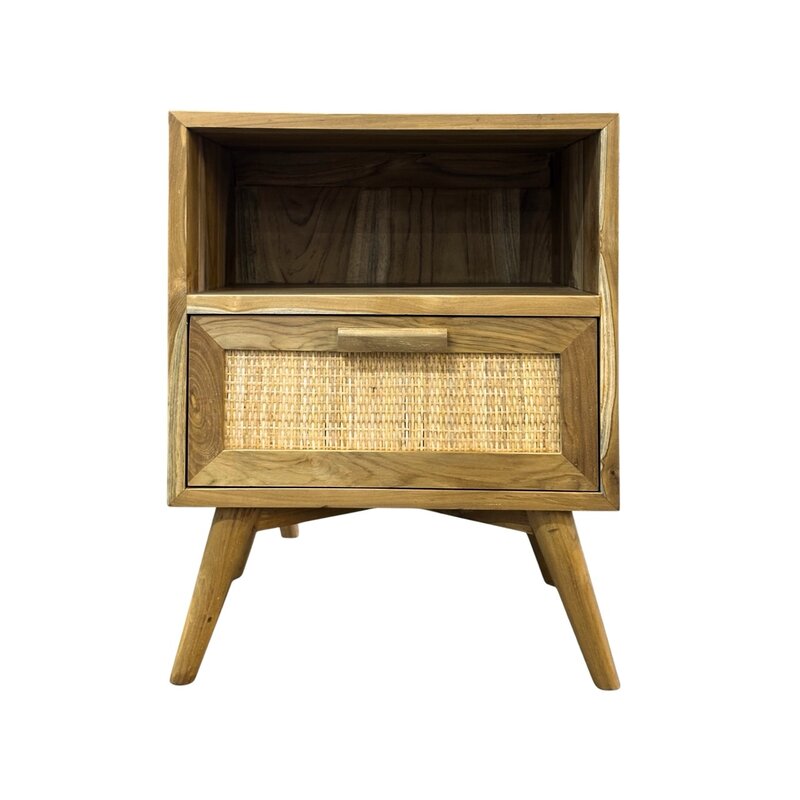 Table de chevet 1 tiroir rotin 60x45x65 Cm Brut WB