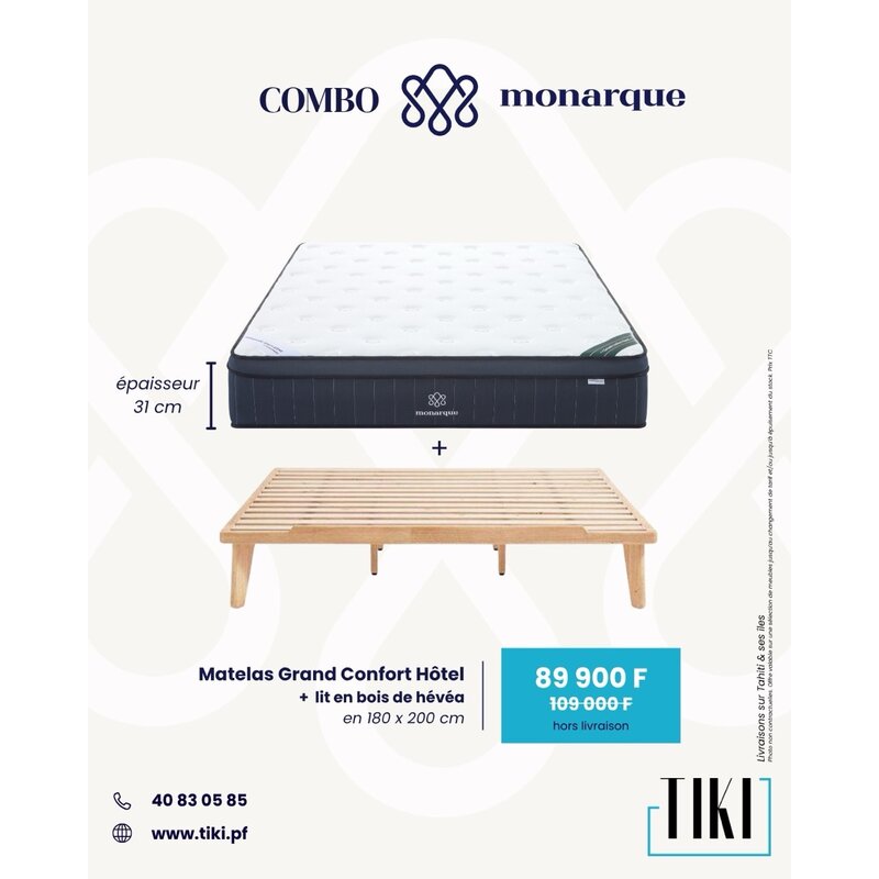 Combo Matelas Monarque Grand Confort Hotel 31 cm + Lit Patagonia