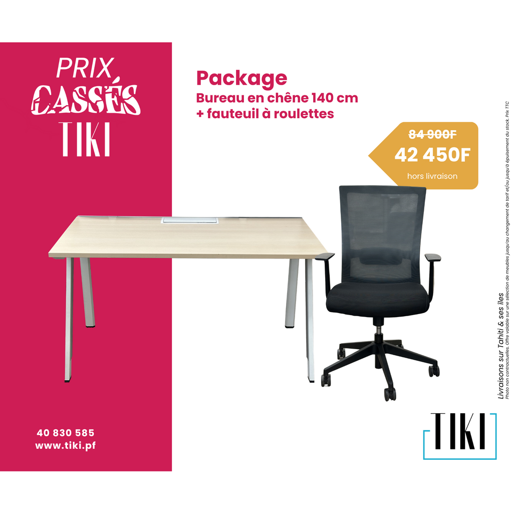 Package Bureau chêne 140 cm + chaise
