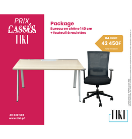 Package Bureau chêne 140 cm + chaise