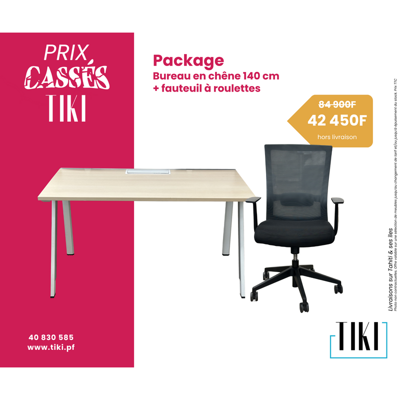 Package Bureau chêne 140 cm + chaise