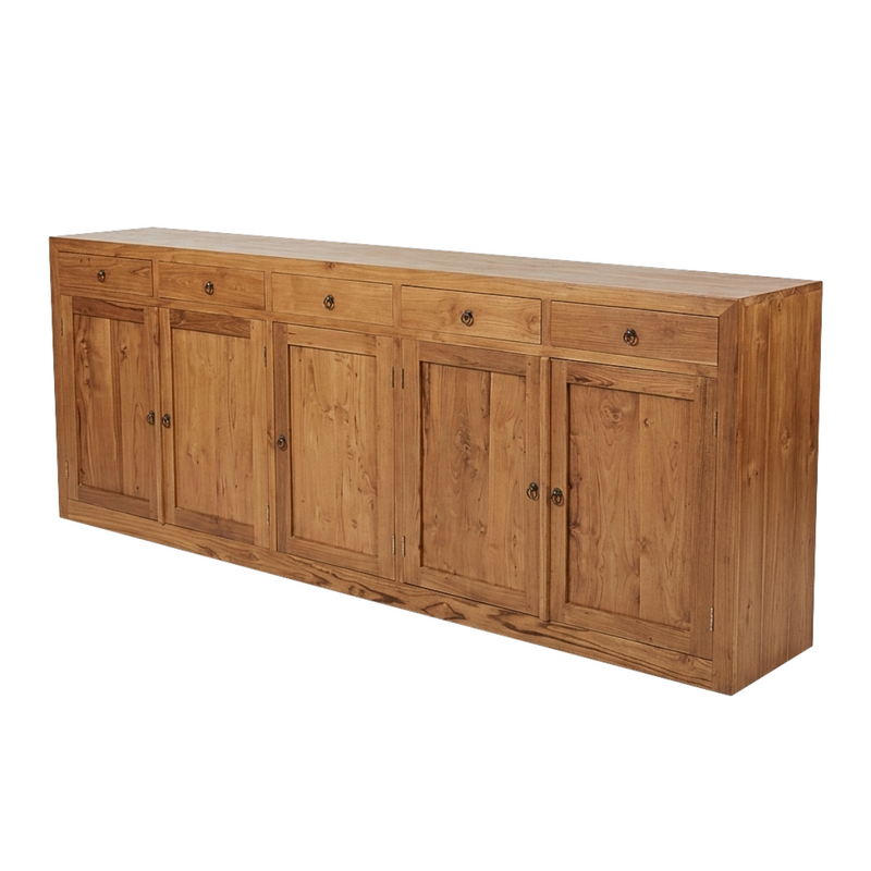 Buffet 5 Portes 5 Tiroirs 250x40x100 Cm Naturel (BT-234)