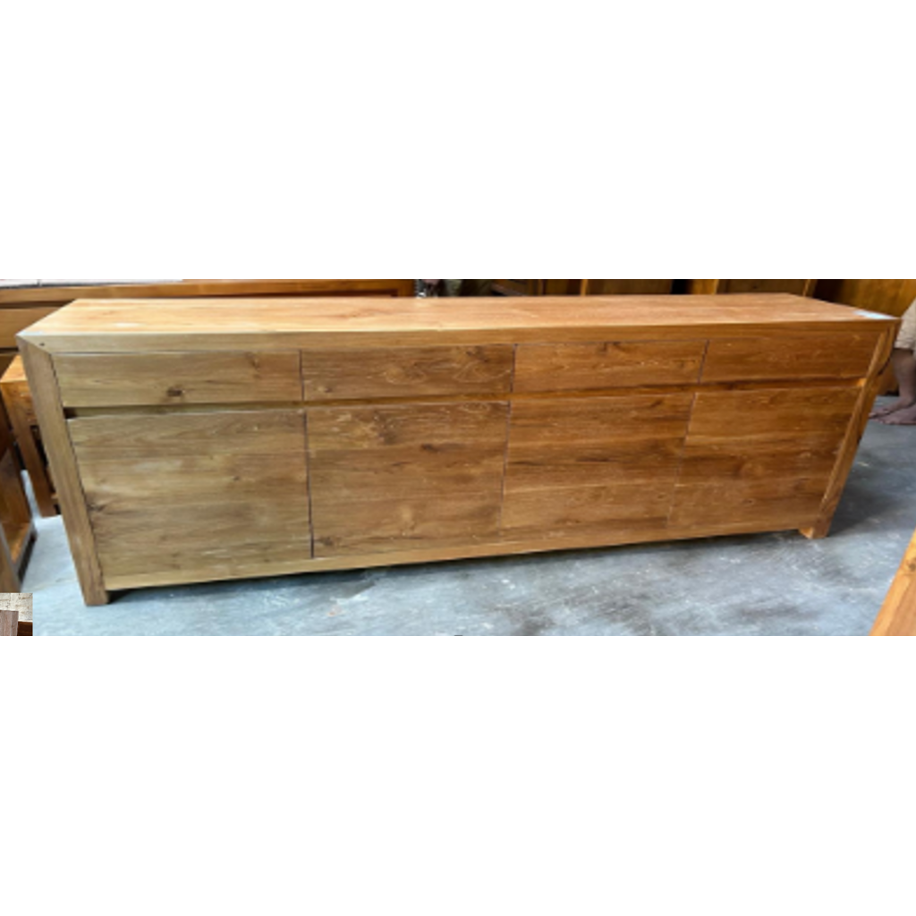 Buffet 4 portes 4 tiroirs en teck 195x45x85 Naturel clair