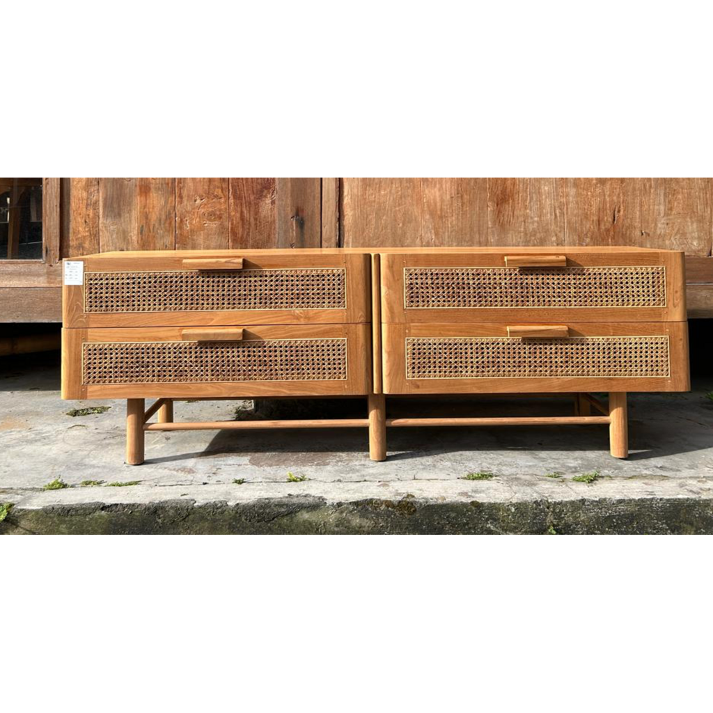 Meuble TV 4 tiroirs rotin 160x40x60 Cm