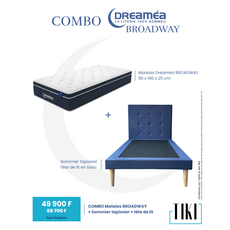 Combo Matelas BROADWAY 90x190x25 Cm + Tête de lit Gris-bleu + Sommier 10 Cm