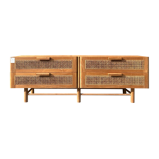 Meuble TV 4 tiroirs rotin 160x40x60 Cm