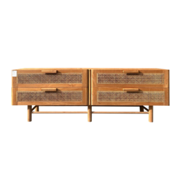 Meuble TV 4 tiroirs rotin 160x40x60 Cm