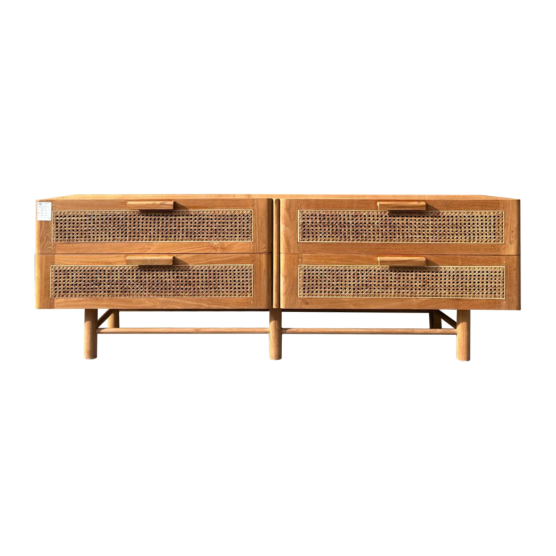 Meuble TV 4 tiroirs rotin 160x40x60 Cm