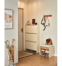 Meuble à chaussures L 75 cm - Blanc et bois