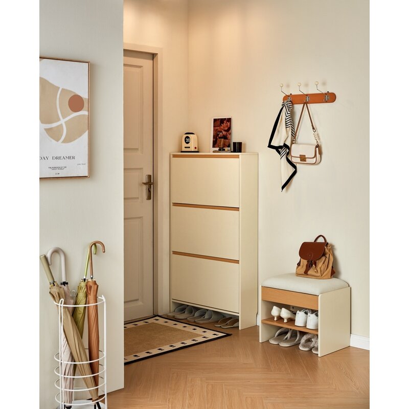 Meuble à chaussures L 75 cm - Blanc et bois