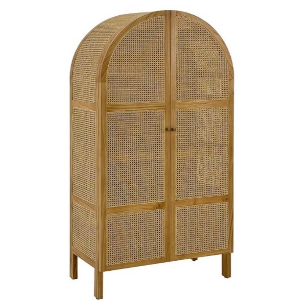 PANIDA - Armoire 2 portes en Mindi et rotin 90 x 50 x 180 cm