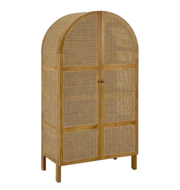 PANIDA - Armoire 2 portes en Mindi et rotin 90 x 50 x 180 cm