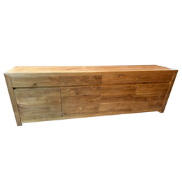 Buffet 4 portes 4 tiroirs en teck 195x45x85 Naturel clair