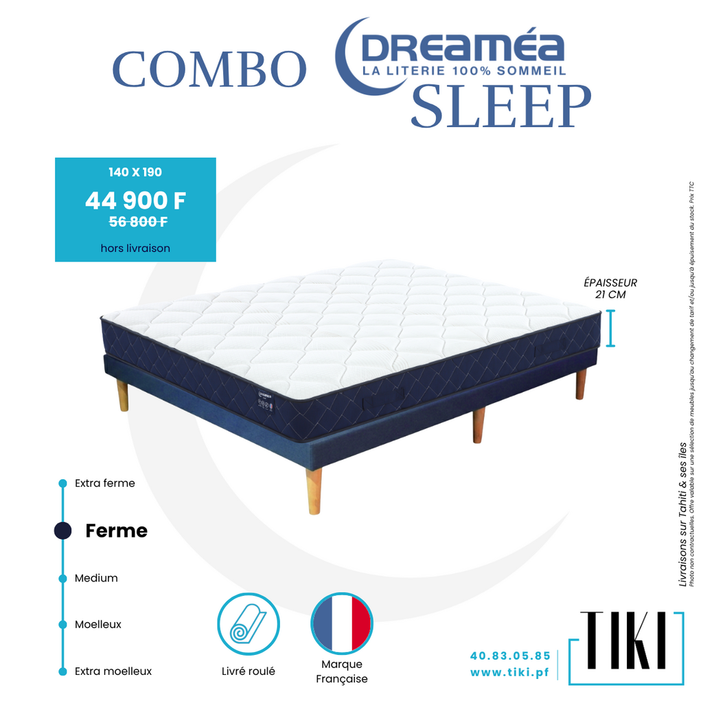 Combo Matelas SLEEP 140x190x25 Cm + Sommier 10 Cm