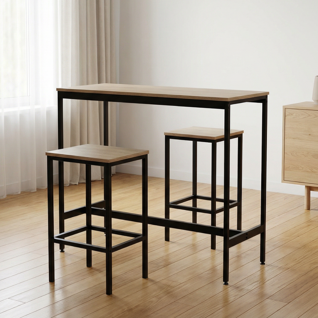 VELLA - Ensemble bar + 2 chaises de bar