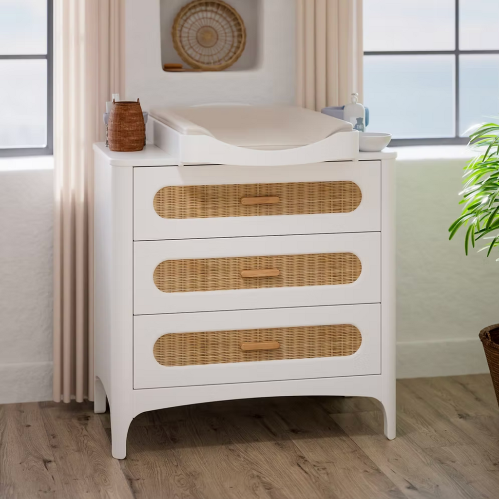 NEREIDES - Commode 3 tiroirs neige et rotin