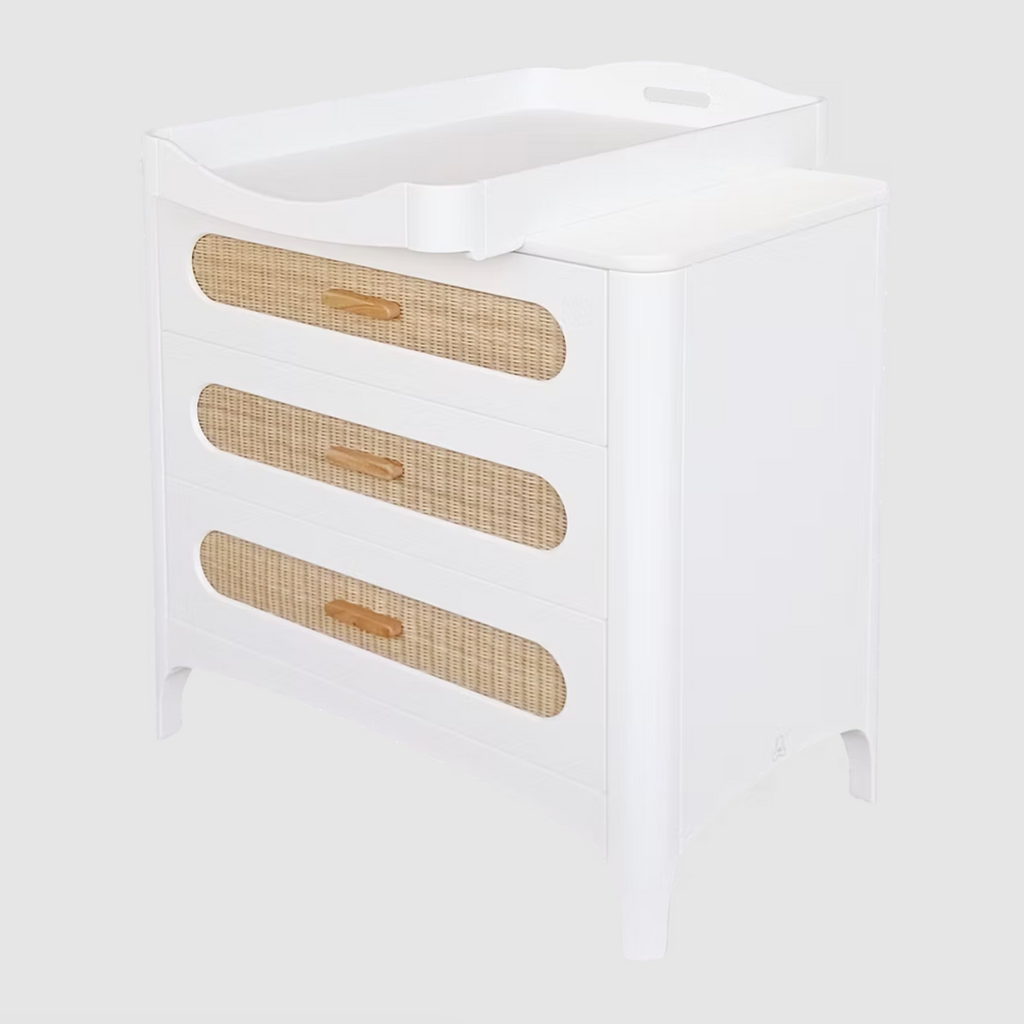 NEREIDES - Commode 3 tiroirs neige et rotin