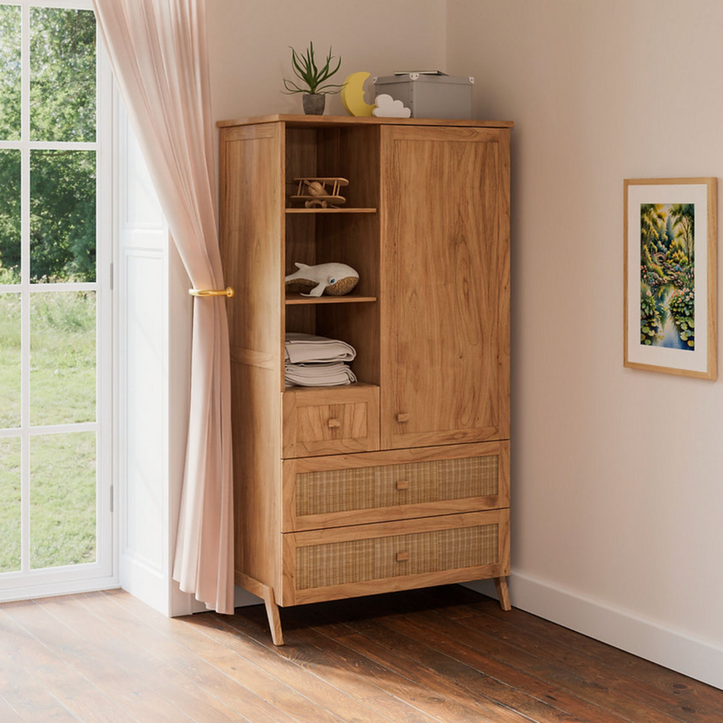 MARELIA - Armoire 1 porte 3 tiroirs en bois massif