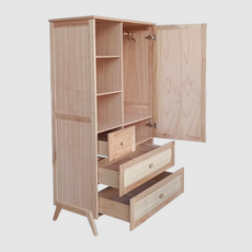 MARELIA - Armoire 1 porte 3 tiroirs en bois massif