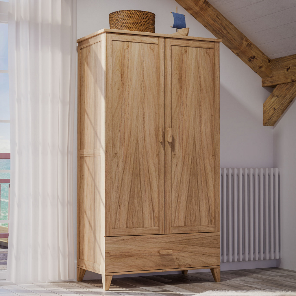 NAIA - Armoire 2 portes 1 tiroir en bois 93x52x175 cm