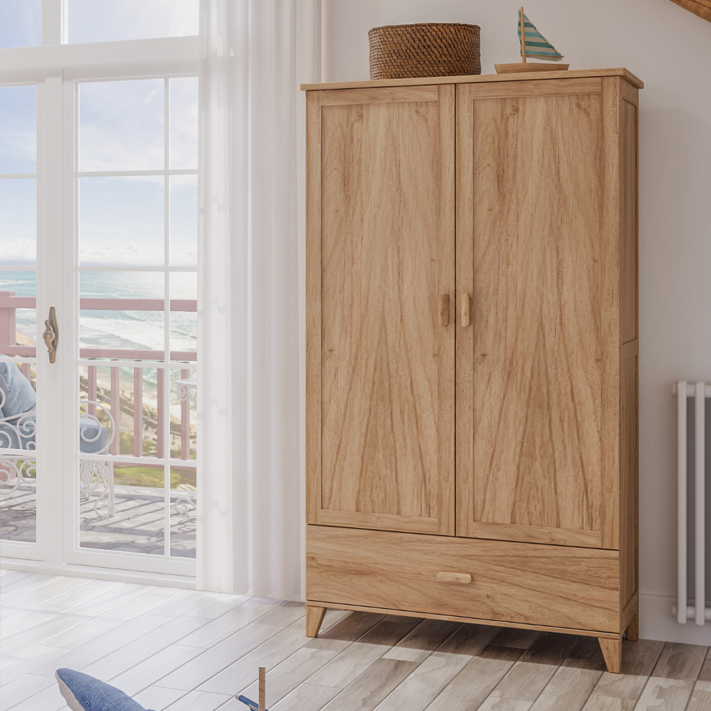 NAIA - Armoire 2 portes 1 tiroir en bois 93x52x175 cm