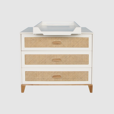 NAMI - Commode 3 tiroirs neige et rotin