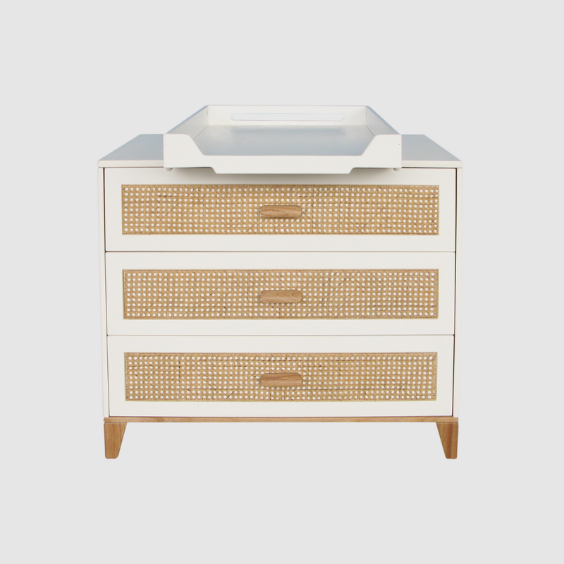 NAMI - Commode 3 tiroirs neige et rotin