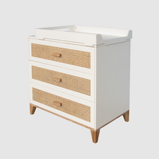 NAMI - Commode 3 tiroirs neige et rotin