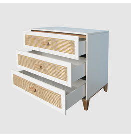 NAMI - Commode 3 tiroirs neige et rotin
