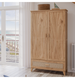 NAMI - Armoire 2 portes 1 tiroir en bois et rotin