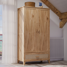 NAMI - Armoire 2 portes 1 tiroir en bois et rotin