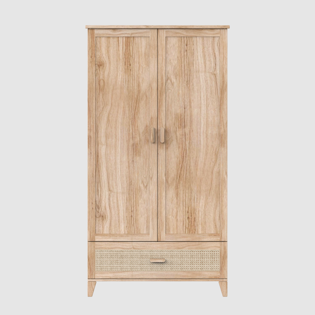 NAMI - Armoire 2 portes 1 tiroir en bois et rotin